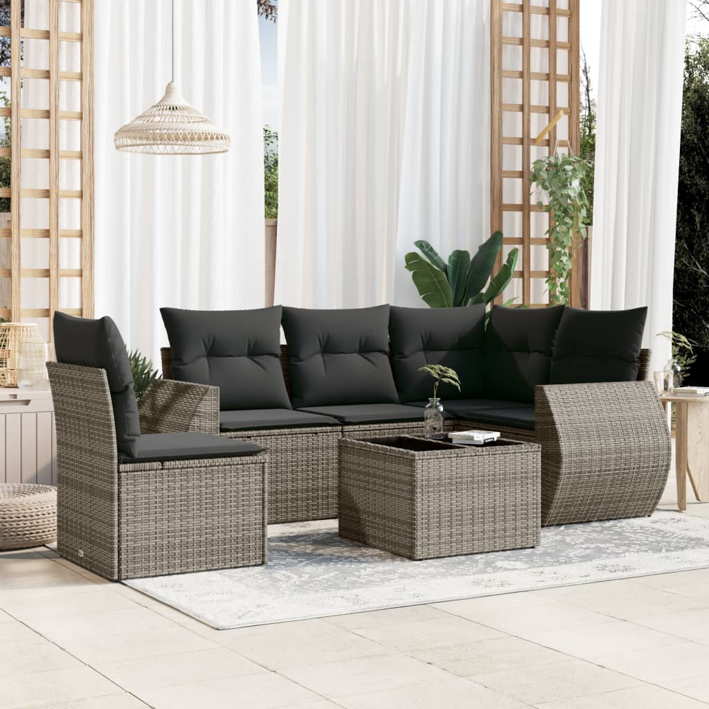 Vetonek Set de muebles de jardín 6 pzas y cojines ratán sintético gris