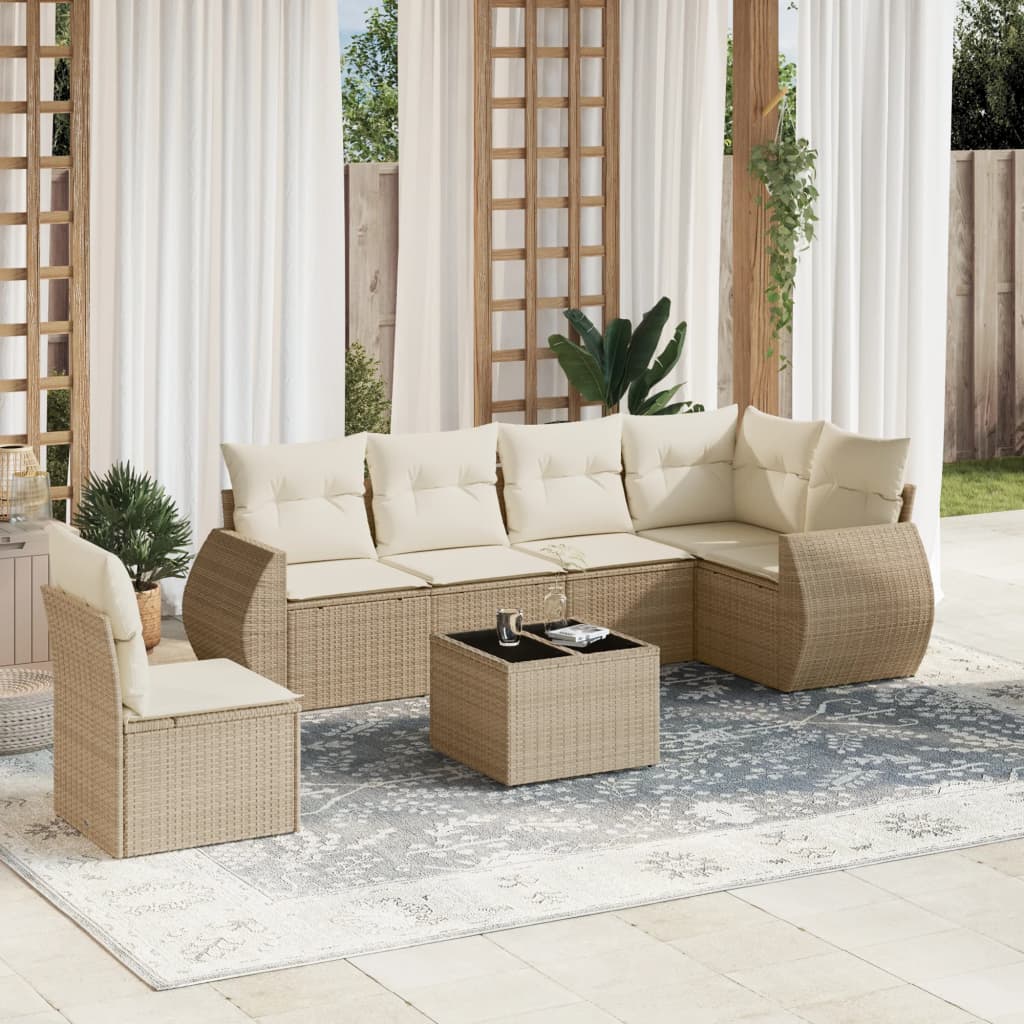 Vetonek Set sofás de jardín 7 piezas y cojines ratán sintético beige