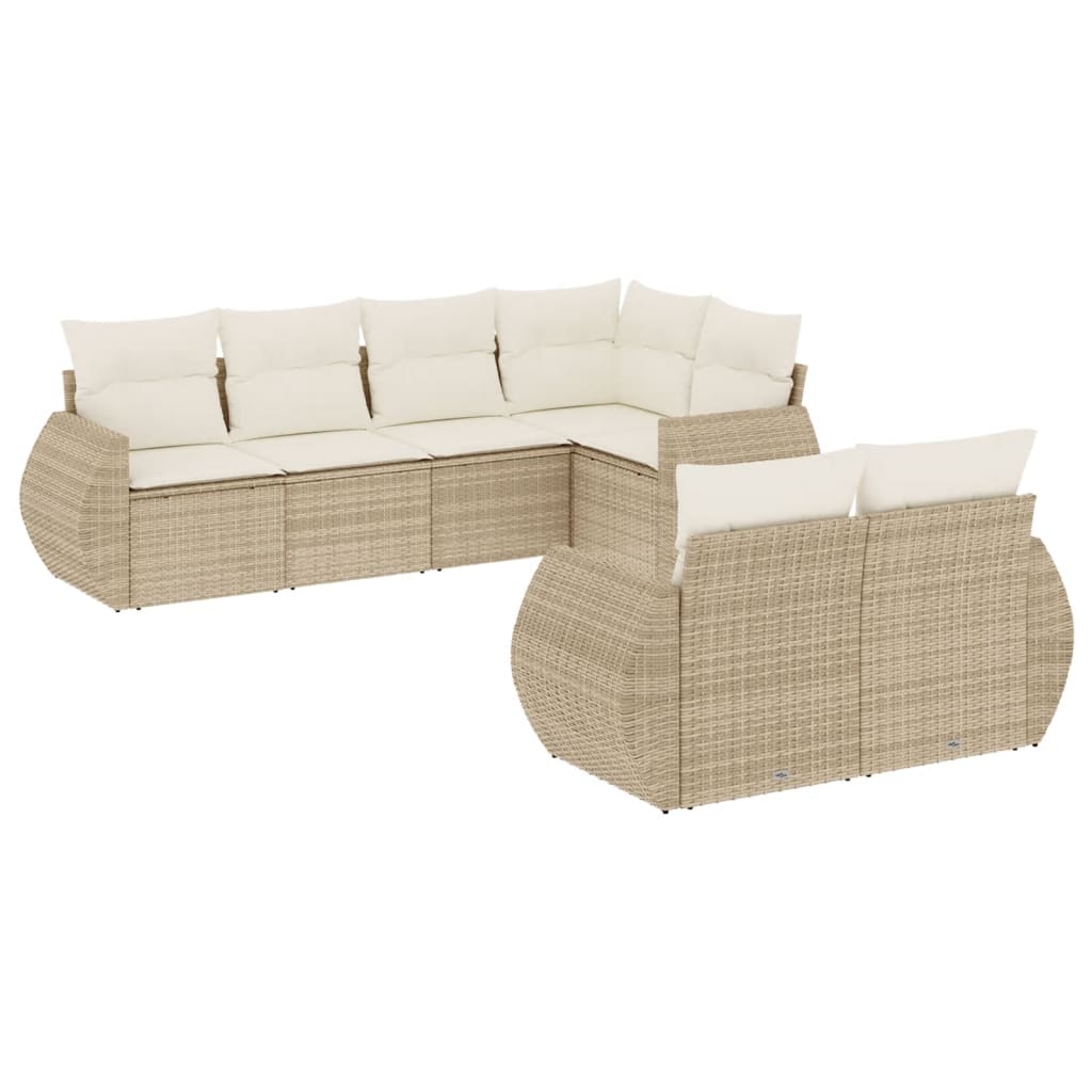 Vetonek Set sofás de jardín 7 piezas y cojines ratán sintético beige