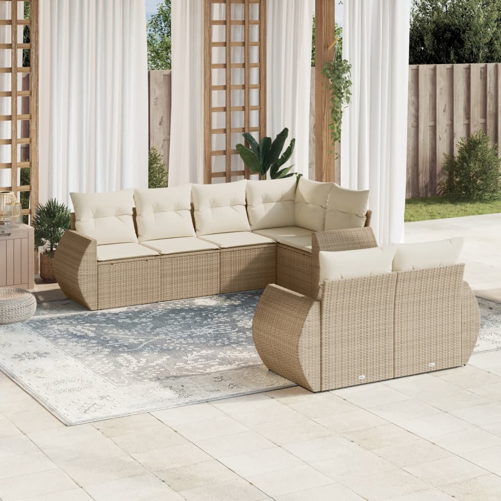 Vetonek Set sofás de jardín 7 piezas y cojines ratán sintético beige