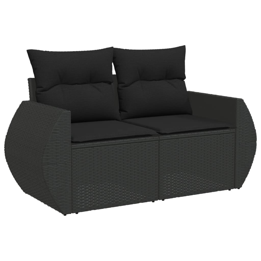 Garden Sofas Set 8 pieces and black synthetic rattan cushions