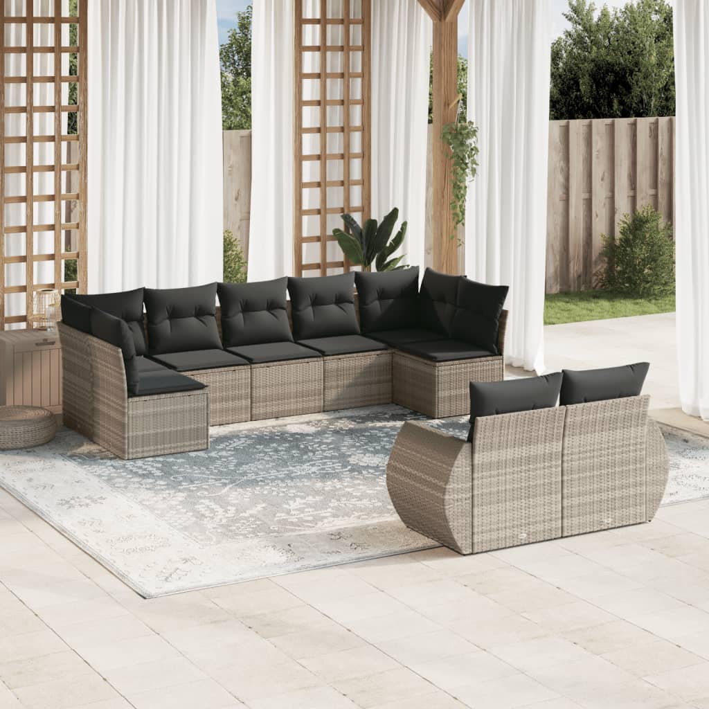 Vetonek Set muebles jardín 9 pzas y cojines ratán sintético gris claro