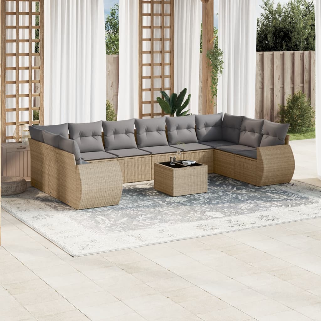 Vetonek Set de sofás de jardín 11pzas con cojines ratán sintético beige