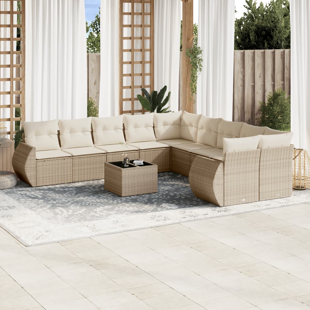 Vetonek Set de sofás de jardín 11pzas con cojines ratán sintético beige