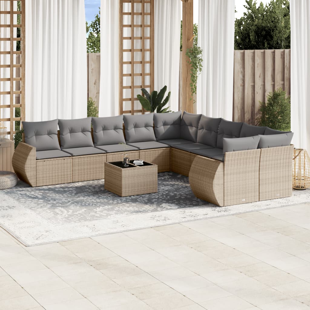 Vetonek Set de sofás de jardín 11pzas con cojines ratán sintético beige