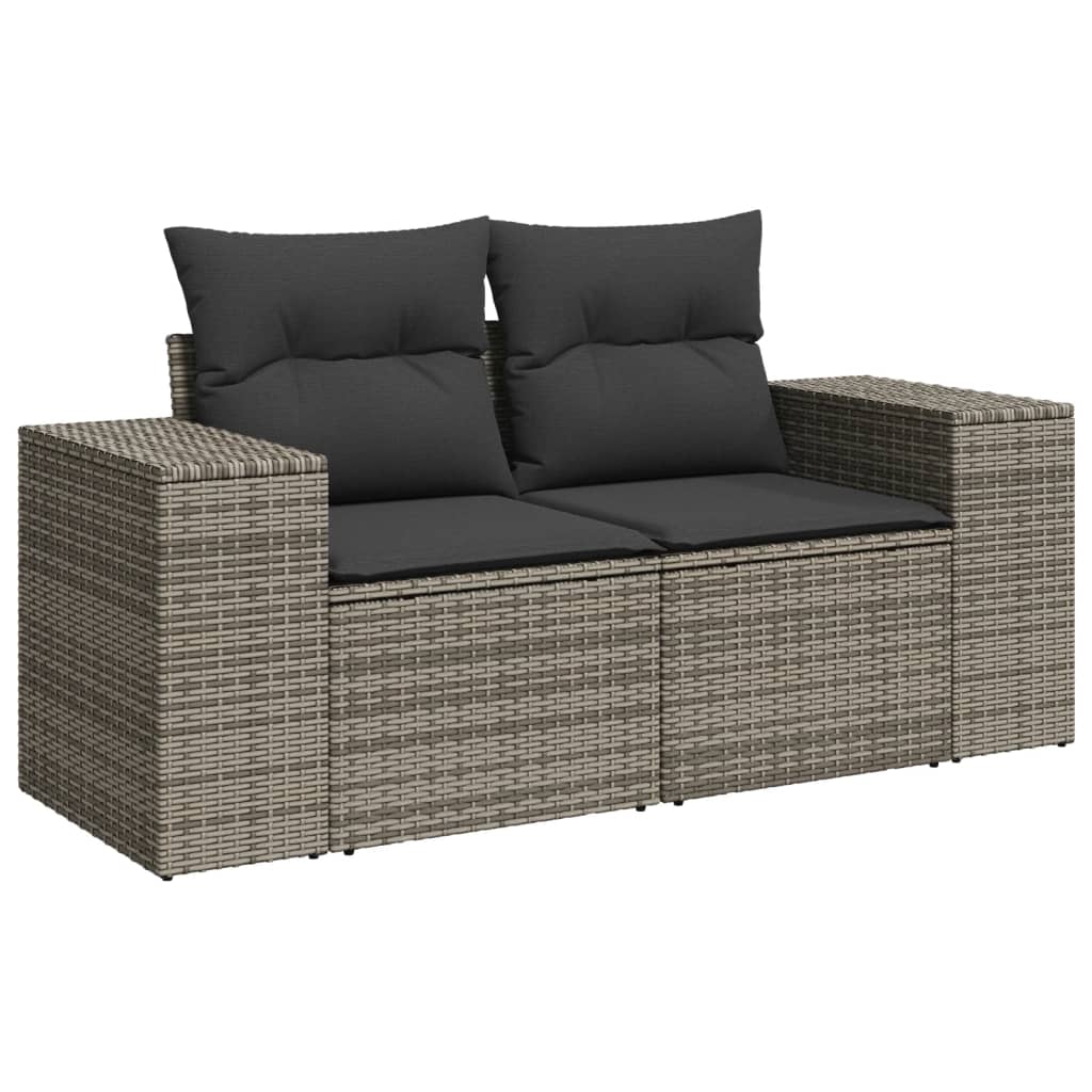 Garden furniture set 6 pcs and gray synthetic rattan cushions