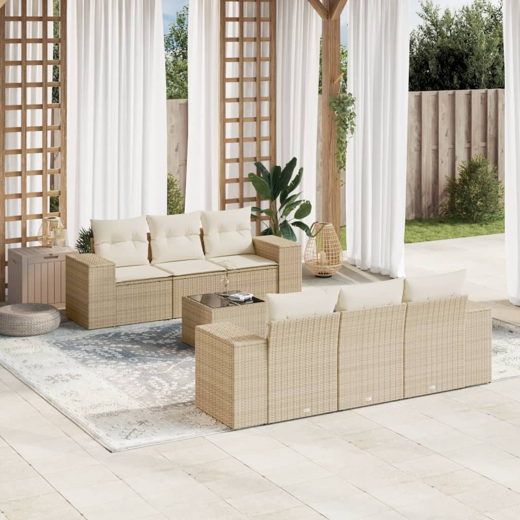 Set sofás de jardín 7 piezas y cojines ratán sintético beige v6590 Vetonek