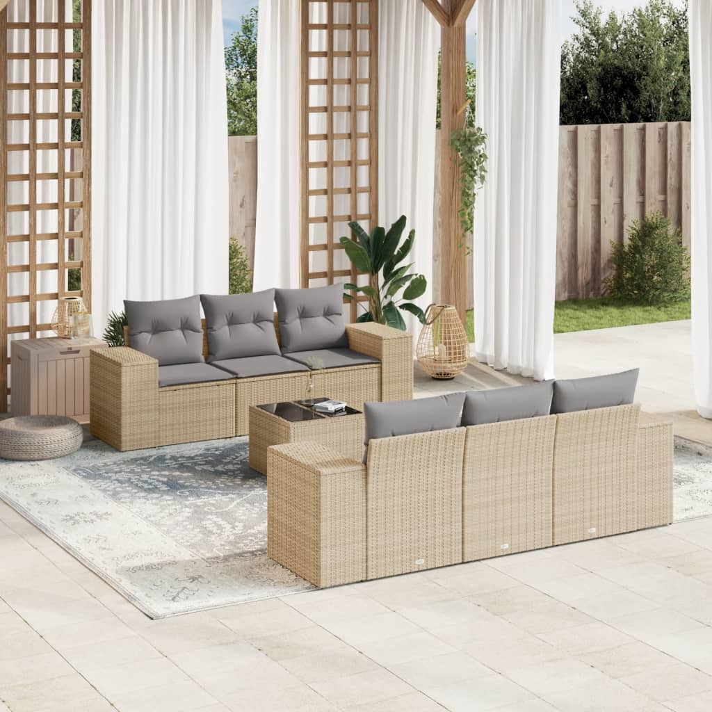 Vetonek Set sofás de jardín 7 piezas y cojines ratán sintético beige