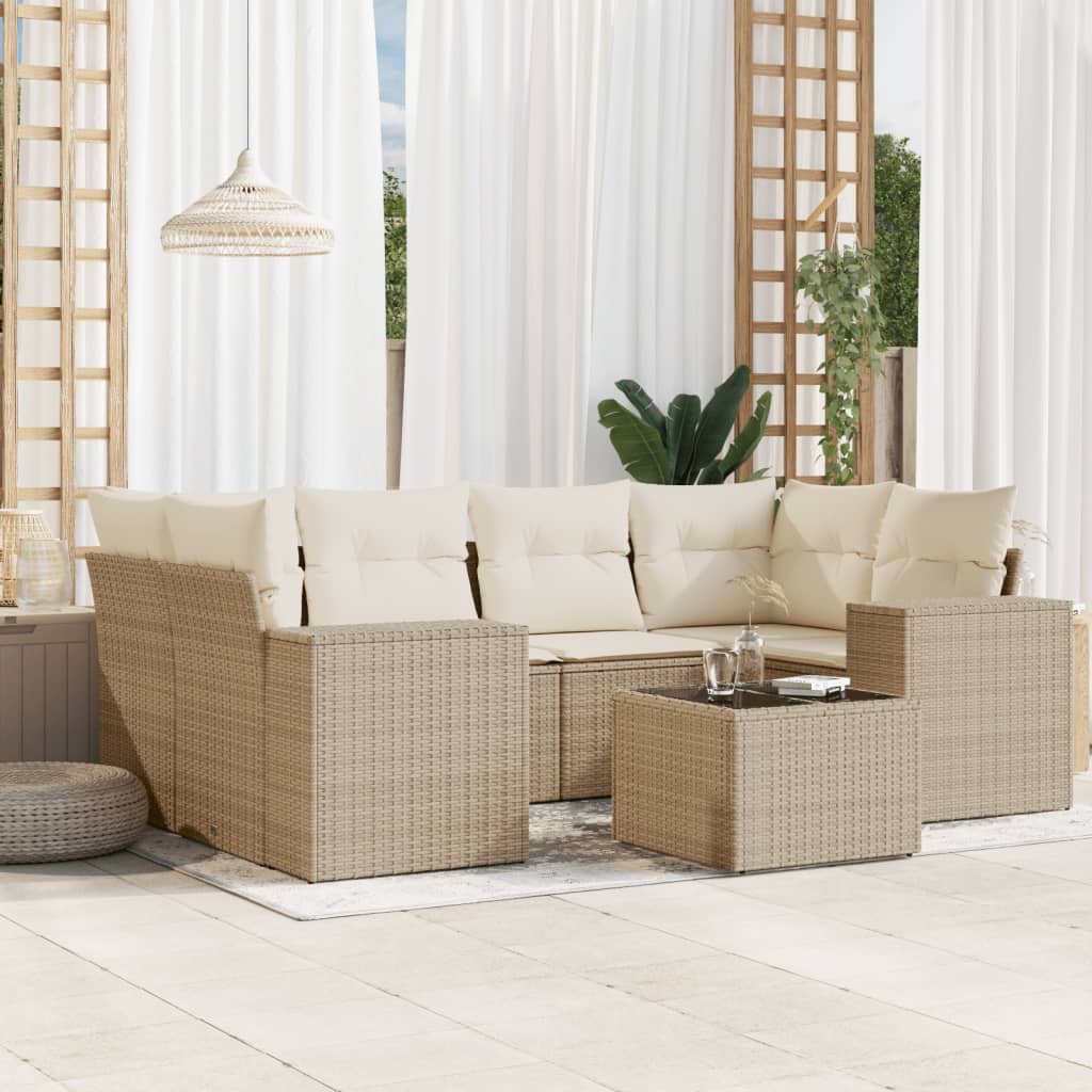 Set sofás de jardín 7 piezas y cojines ratán sintético beige v6699 Vetonek