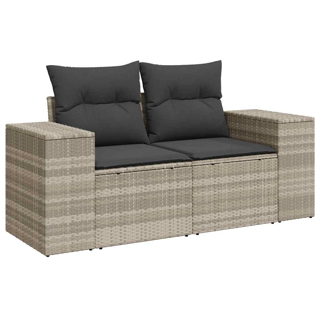 Set muebles jardín 9 pzas y cojines ratán sintético gris claro