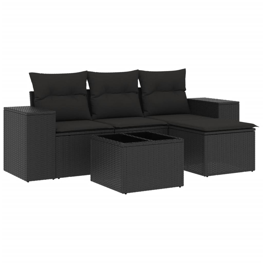 Vetonek Set de muebles de jardín 5 pzas y cojines ratán sintético negro