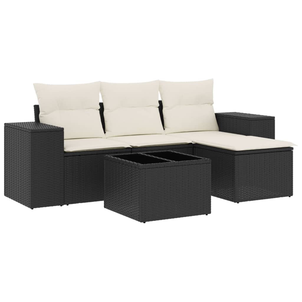 Vetonek Set de muebles de jardín 5 pzas y cojines ratán sintético negro