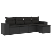 Vetonek Set de muebles de jardín 5 pzas y cojines ratán sintético negro