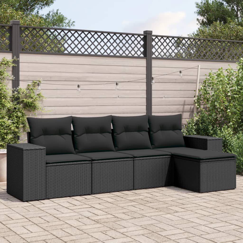 Set de muebles de jardín 5 pzas y cojines ratán sintético negro v8365 Vetonek