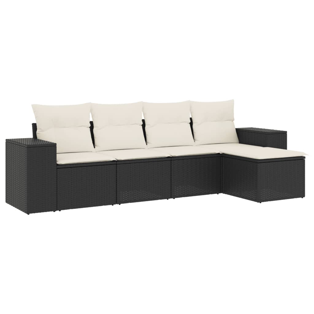 Vetonek Set de muebles de jardín 5 pzas y cojines ratán sintético negro