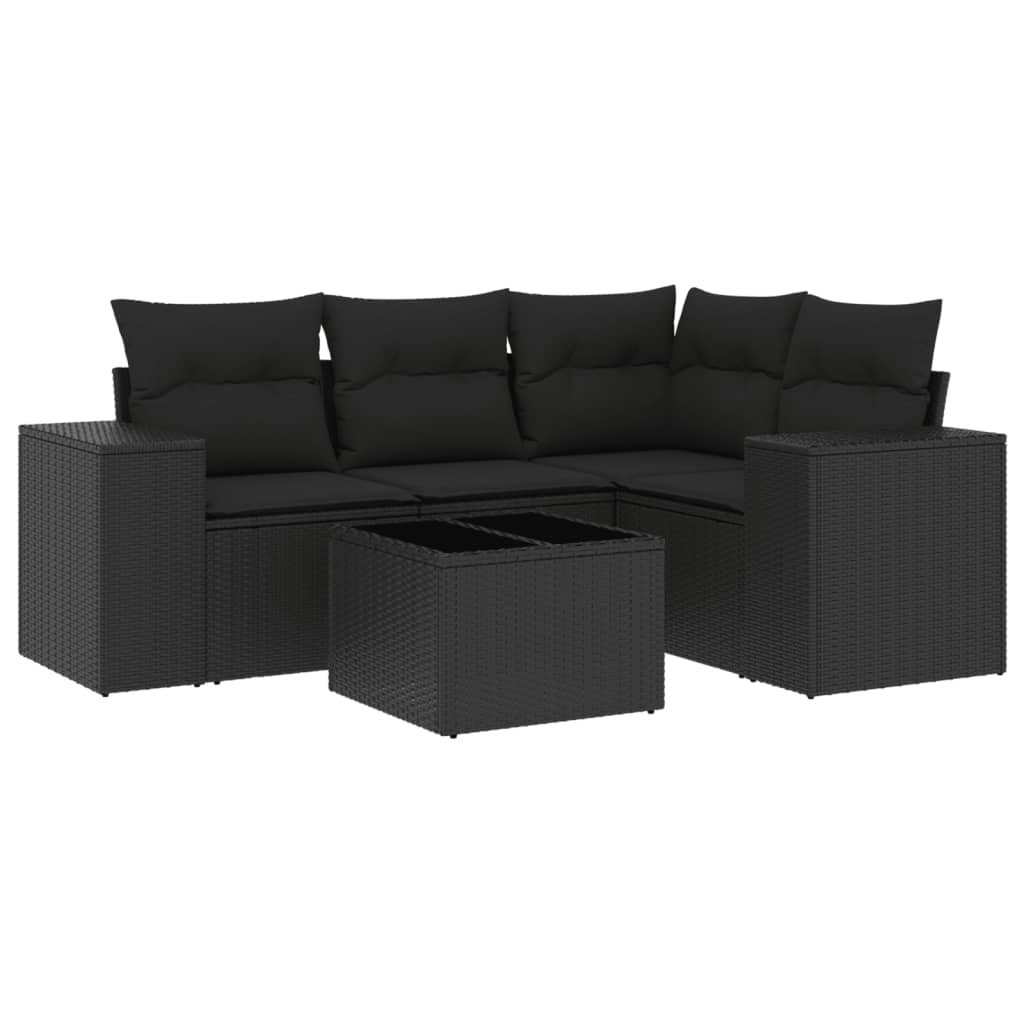 Vetonek Set de muebles de jardín 5 pzas y cojines ratán sintético negro
