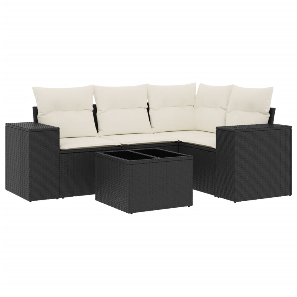 Vetonek Set de muebles de jardín 5 pzas y cojines ratán sintético negro