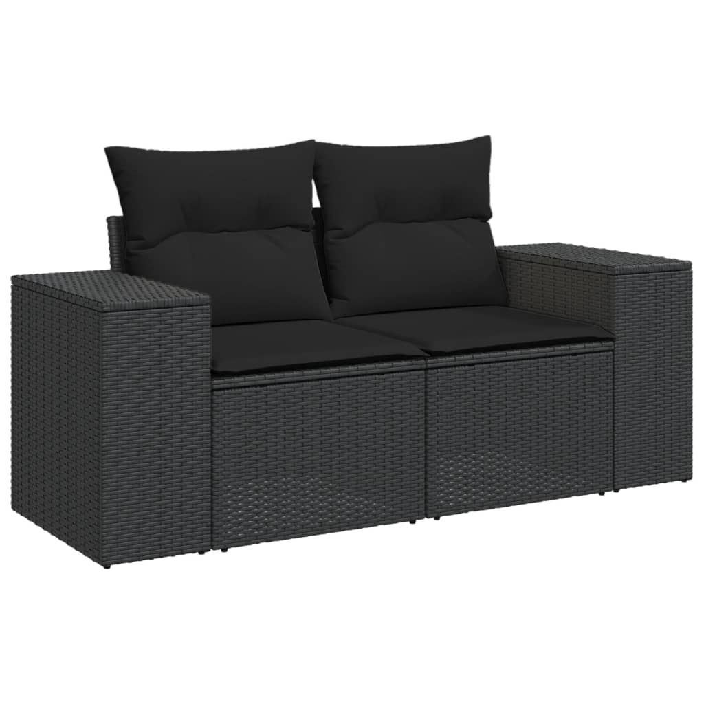 Garden Sofas Set 6 pieces and black synthetic rattan cushions