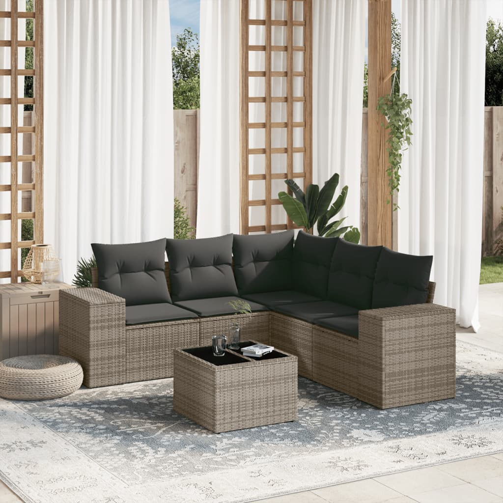 Vetonek Set de muebles de jardín 6 pzas y cojines ratán sintético gris