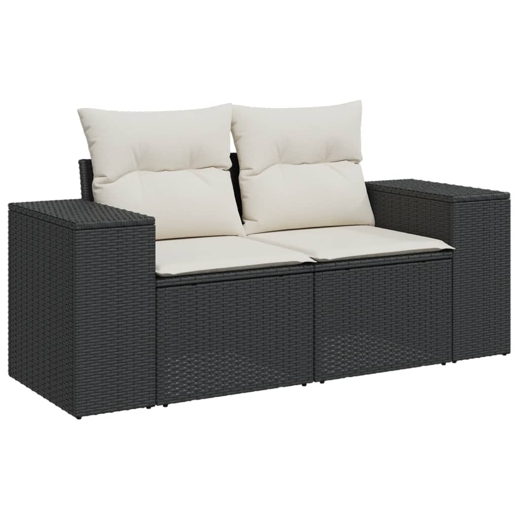 Garden Sofas Set 6 pieces and black synthetic rattan cushions