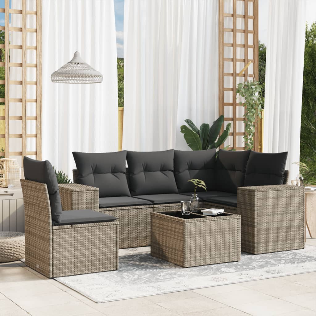 Vetonek Set de muebles de jardín 6 pzas y cojines ratán sintético gris