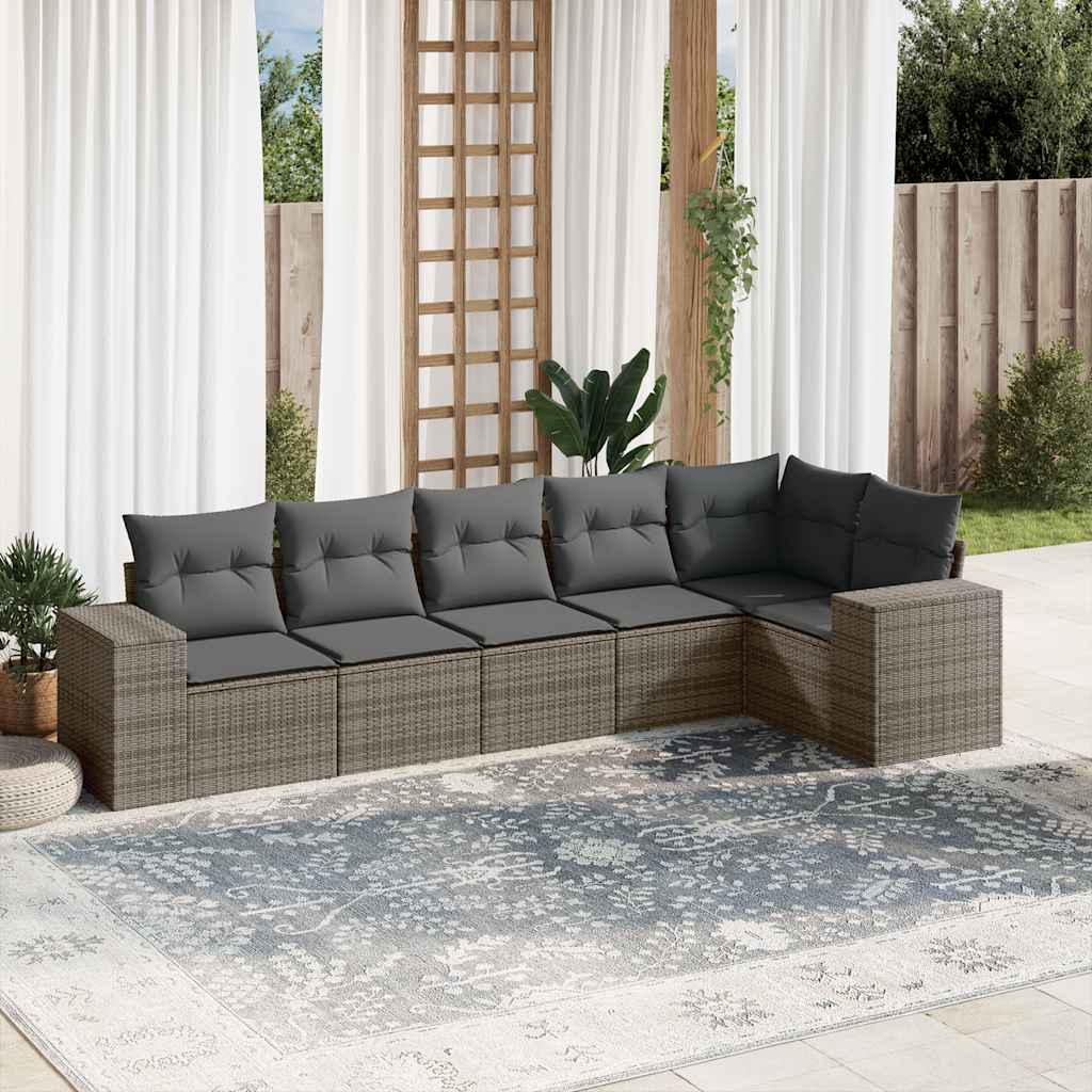 Vetonek Set de muebles de jardín 6 pzas y cojines ratán sintético gris