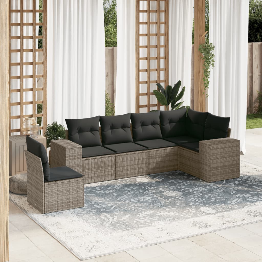 Vetonek Set de muebles de jardín 6 pzas y cojines ratán sintético gris