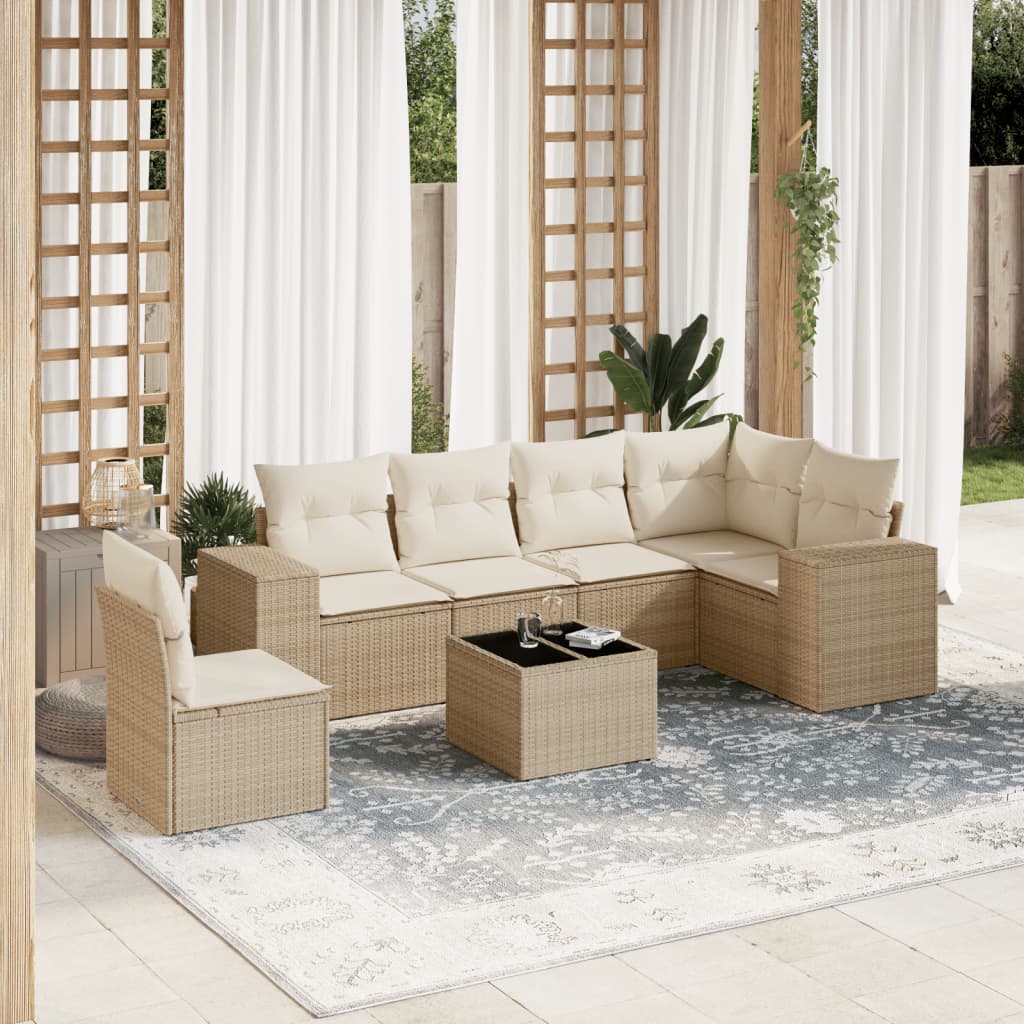 Vetonek Set sofás de jardín 7 piezas y cojines ratán sintético beige