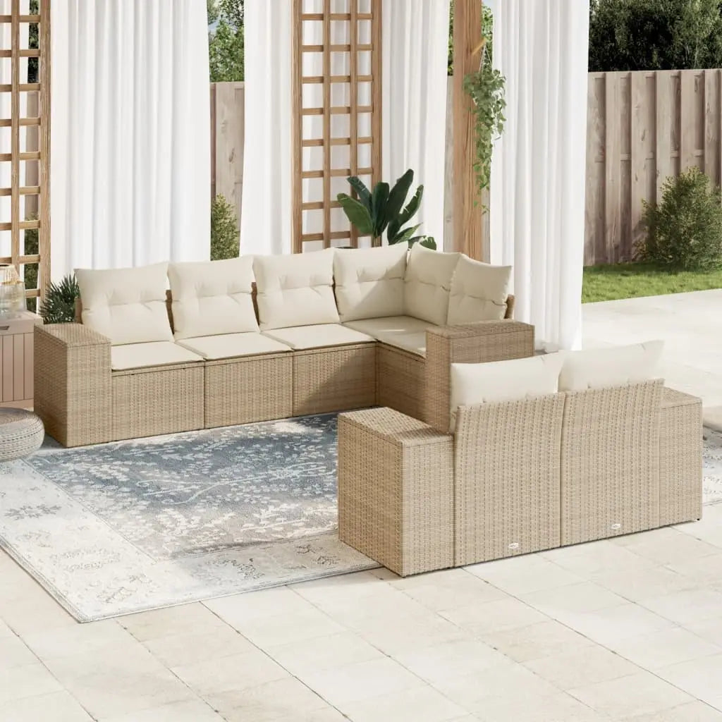 Vetonek Set sofás de jardín 7 piezas y cojines ratán sintético beige