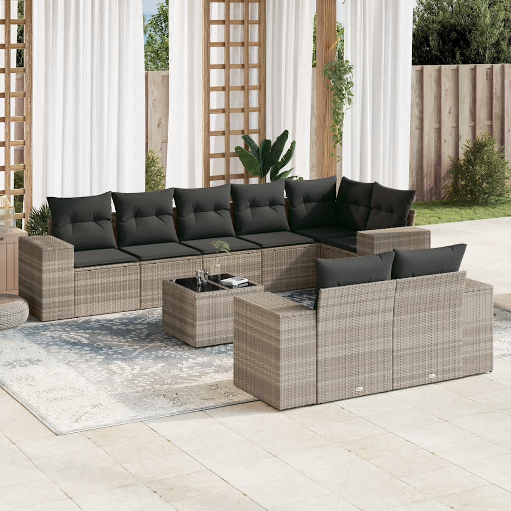 Vetonek Set muebles jardín 9 pzas y cojines ratán sintético gris claro