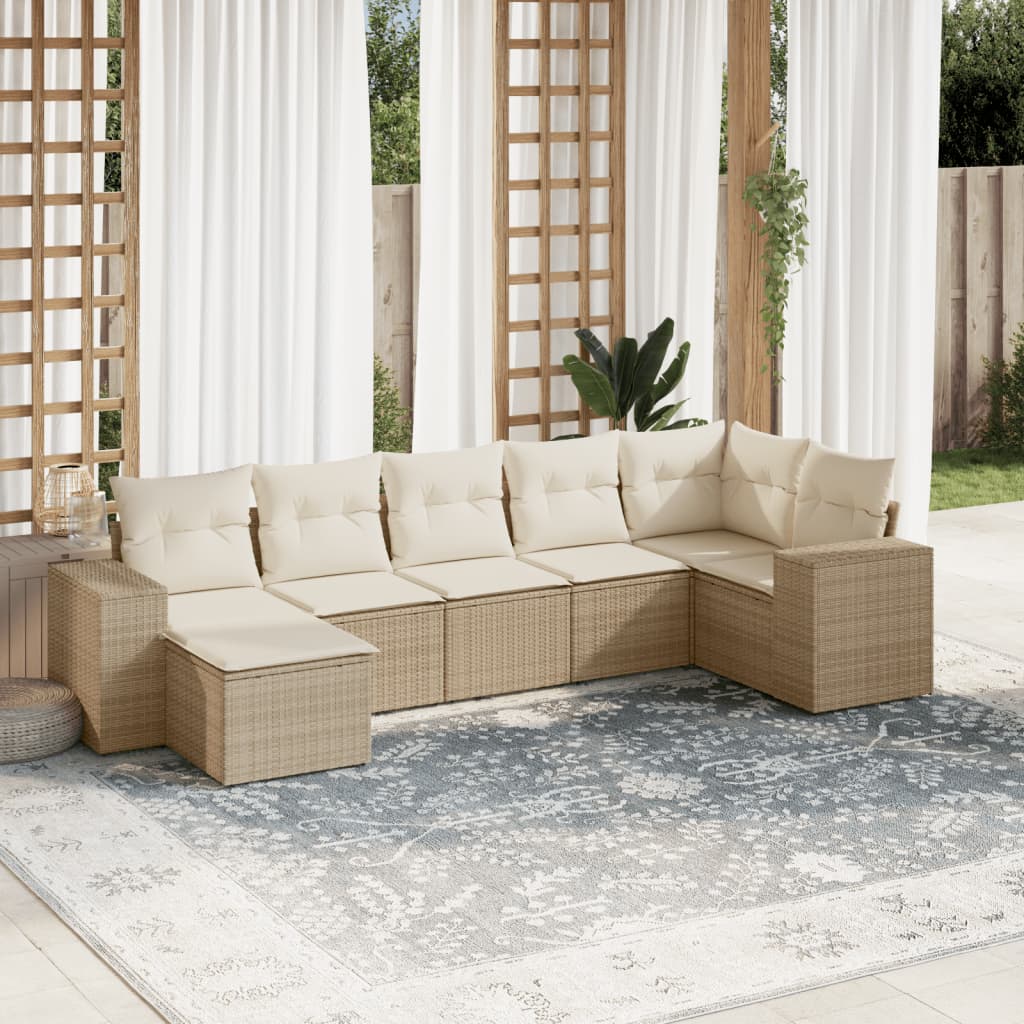 Vetonek Set sofás de jardín 7 piezas y cojines ratán sintético beige