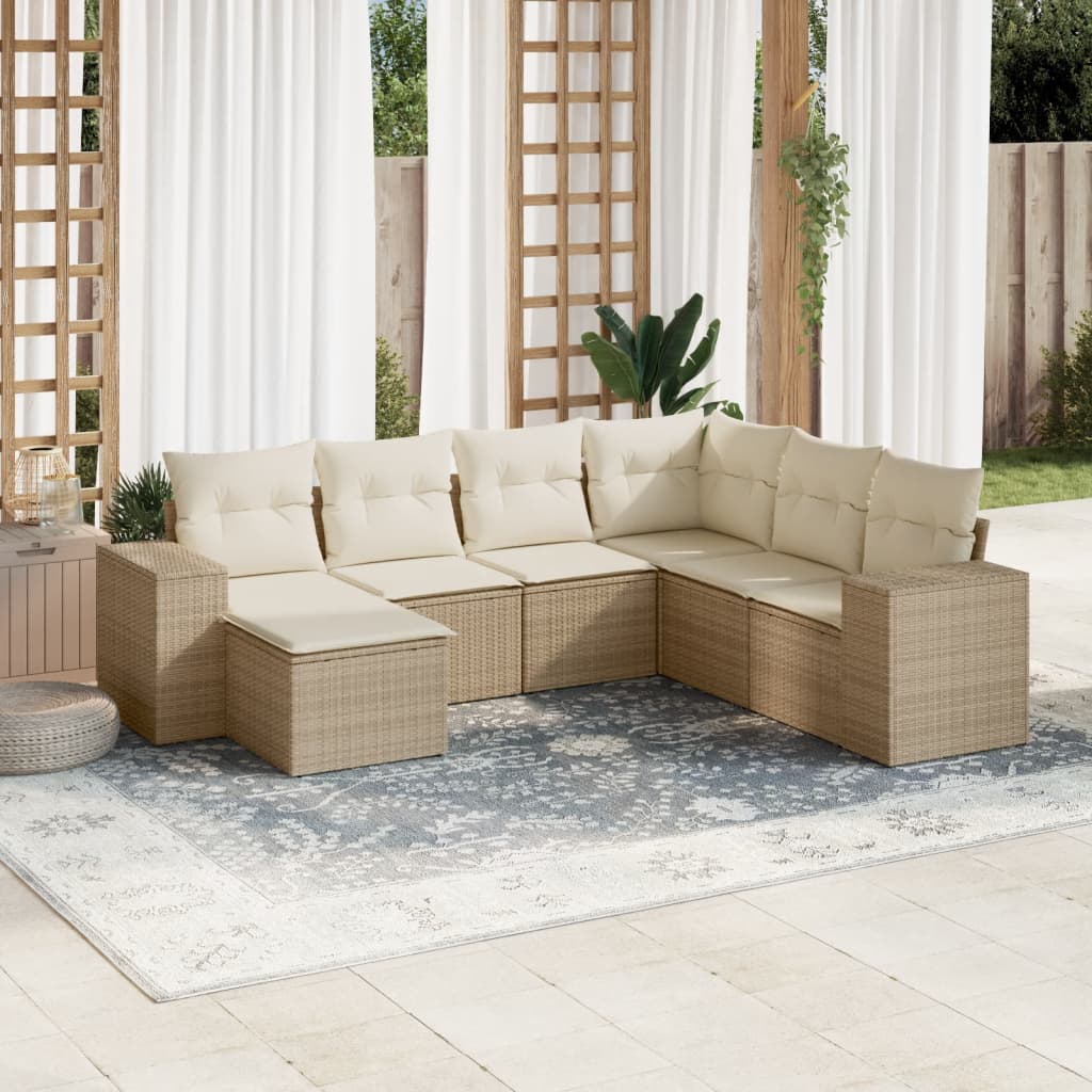 Vetonek Set sofás de jardín 7 piezas y cojines ratán sintético beige