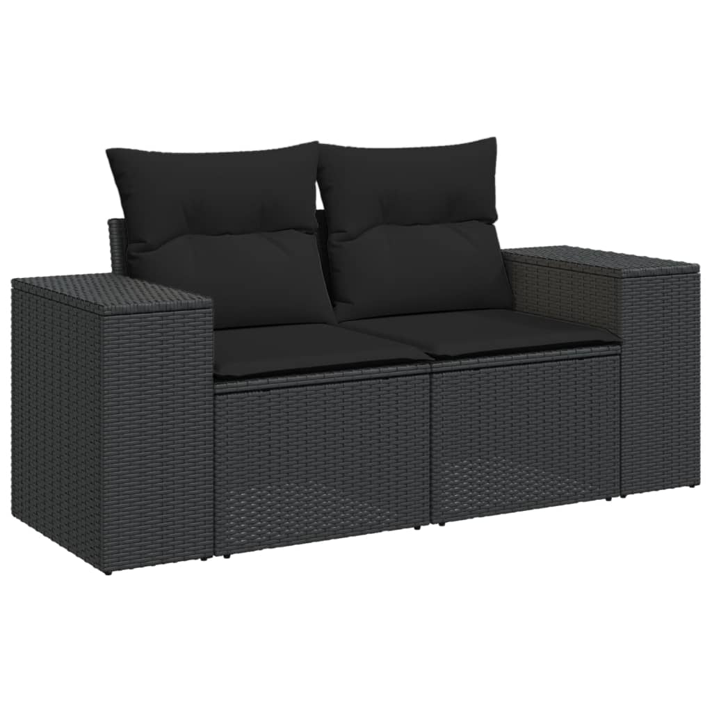 Garden Sofas Set 8 pieces and black synthetic rattan cushions