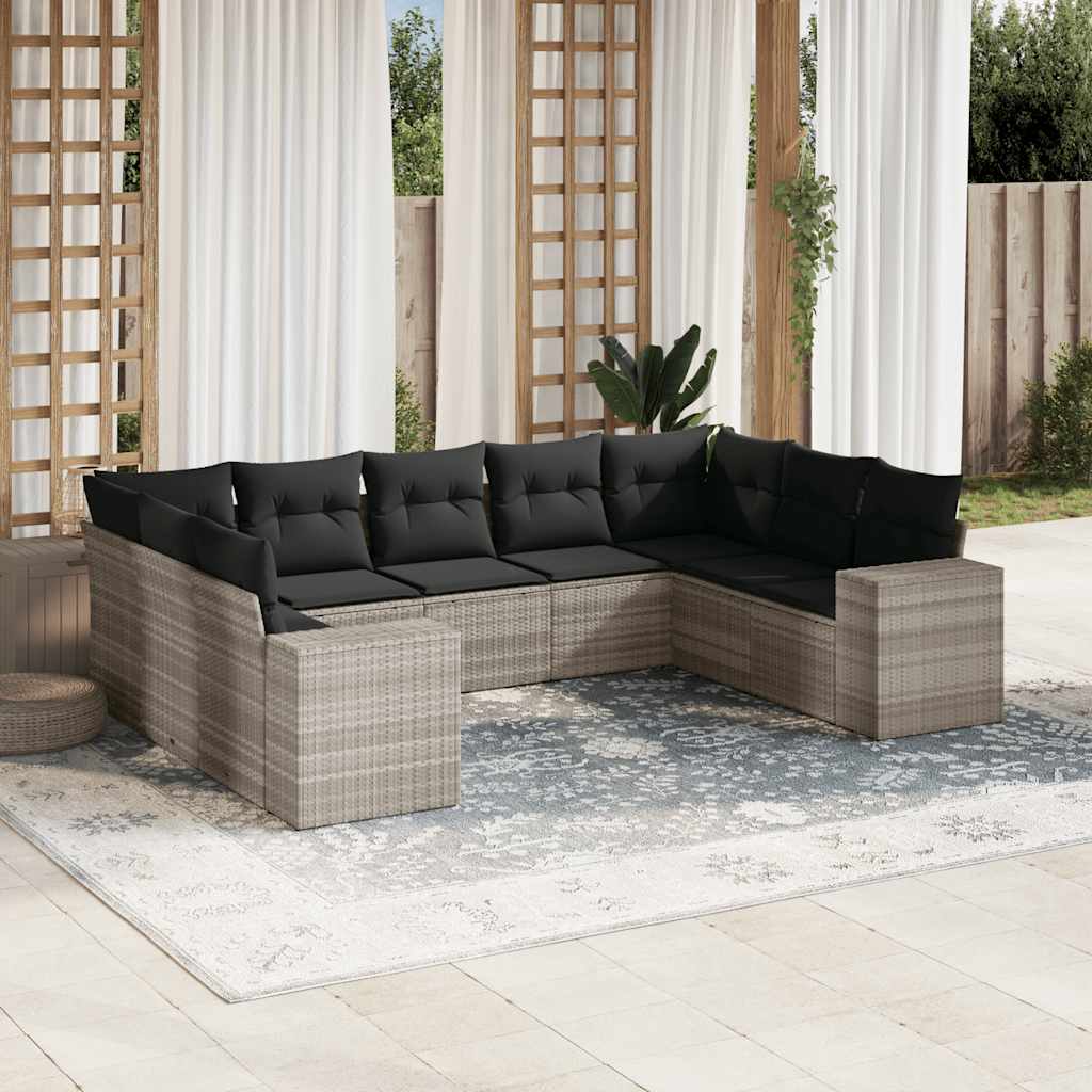 Vetonek Set muebles jardín 9 pzas y cojines ratán sintético gris claro