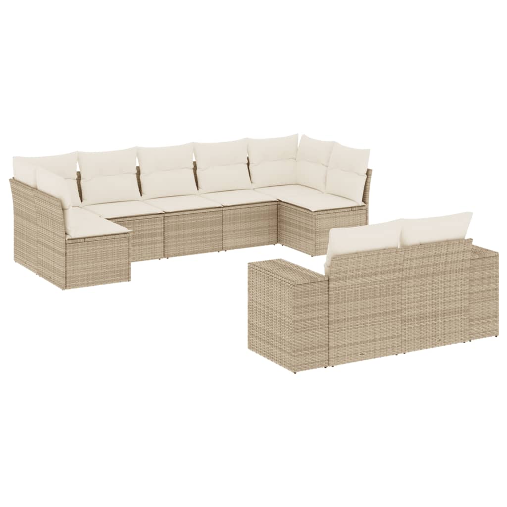 Set de sofás de jardín 9 pzas con cojines ratán sintético beige - Vetonek