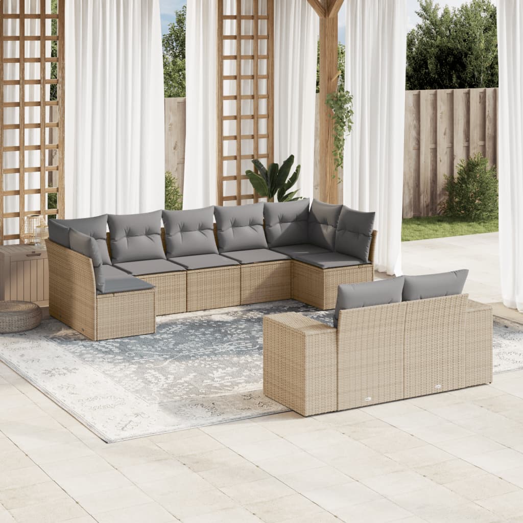 Vetonek Set de sofás de jardín 9 pzas con cojines ratán sintético beige