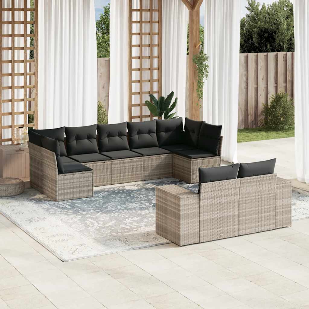 Vetonek Set muebles jardín 9 pzas y cojines ratán sintético gris claro