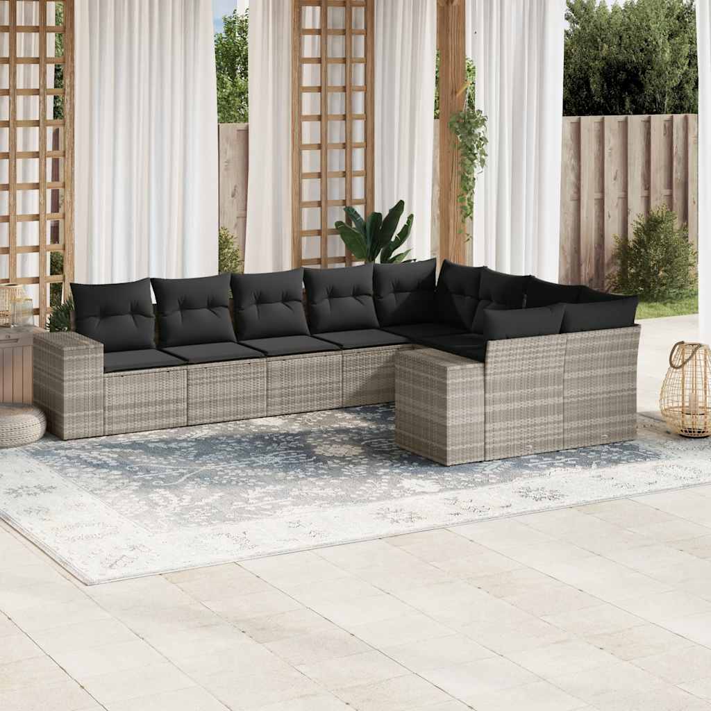 Vetonek Set muebles jardín 9 pzas y cojines ratán sintético gris claro