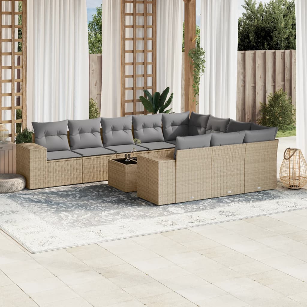 Vetonek Set de sofás de jardín 11pzas con cojines ratán sintético beige