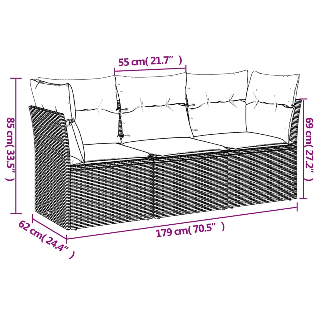 Garden sofas set with cushions 3 pcs