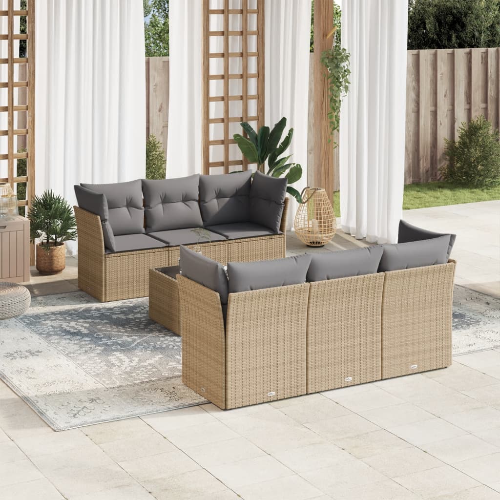 Vetonek Set sofás de jardín 7 piezas y cojines ratán sintético beige