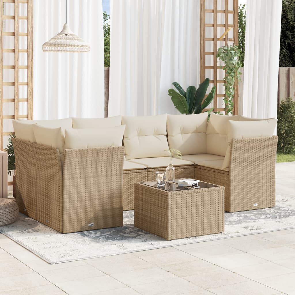 Vetonek Set sofás de jardín 7 piezas y cojines ratán sintético beige