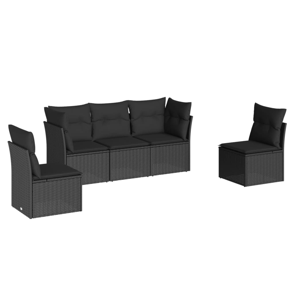 Set de muebles de jardín 5 pzas y cojines ratán sintético negro - Vetonek