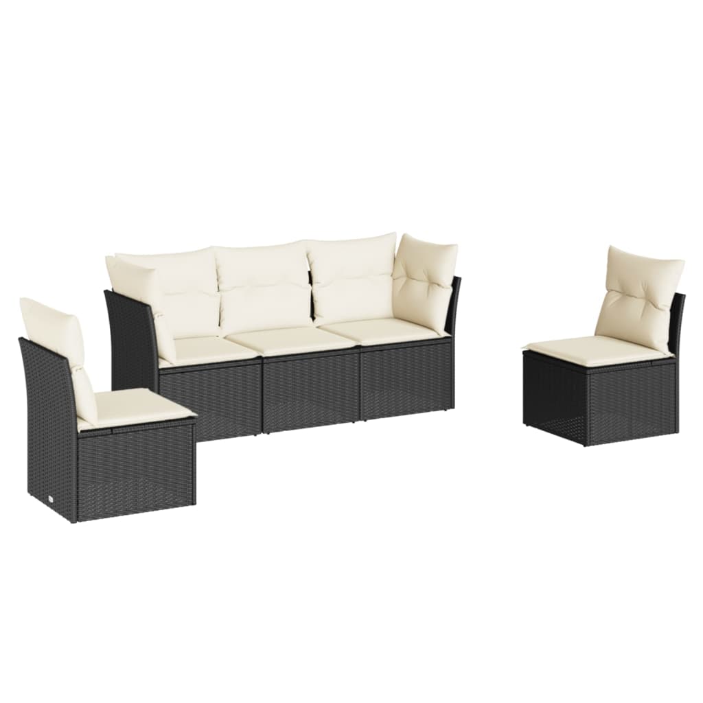 Set de muebles de jardín 5 pzas y cojines ratán sintético negro