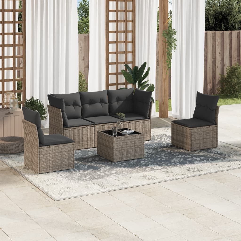 Vetonek Set de muebles de jardín 6 pzas y cojines ratán sintético gris