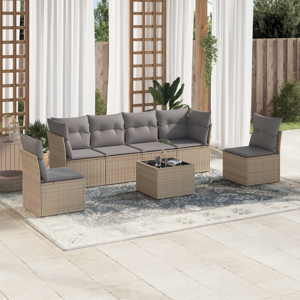 Vetonek Set sofás de jardín 7 piezas y cojines ratán sintético beige