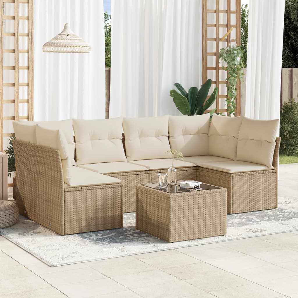 Vetonek Set sofás de jardín 7 piezas y cojines ratán sintético beige