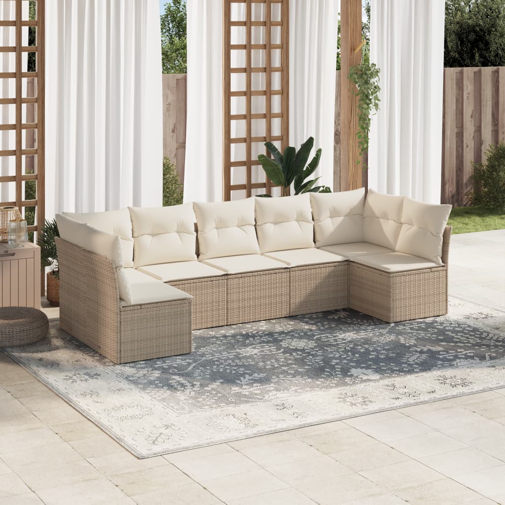 Vetonek Set sofás de jardín 7 piezas y cojines ratán sintético beige