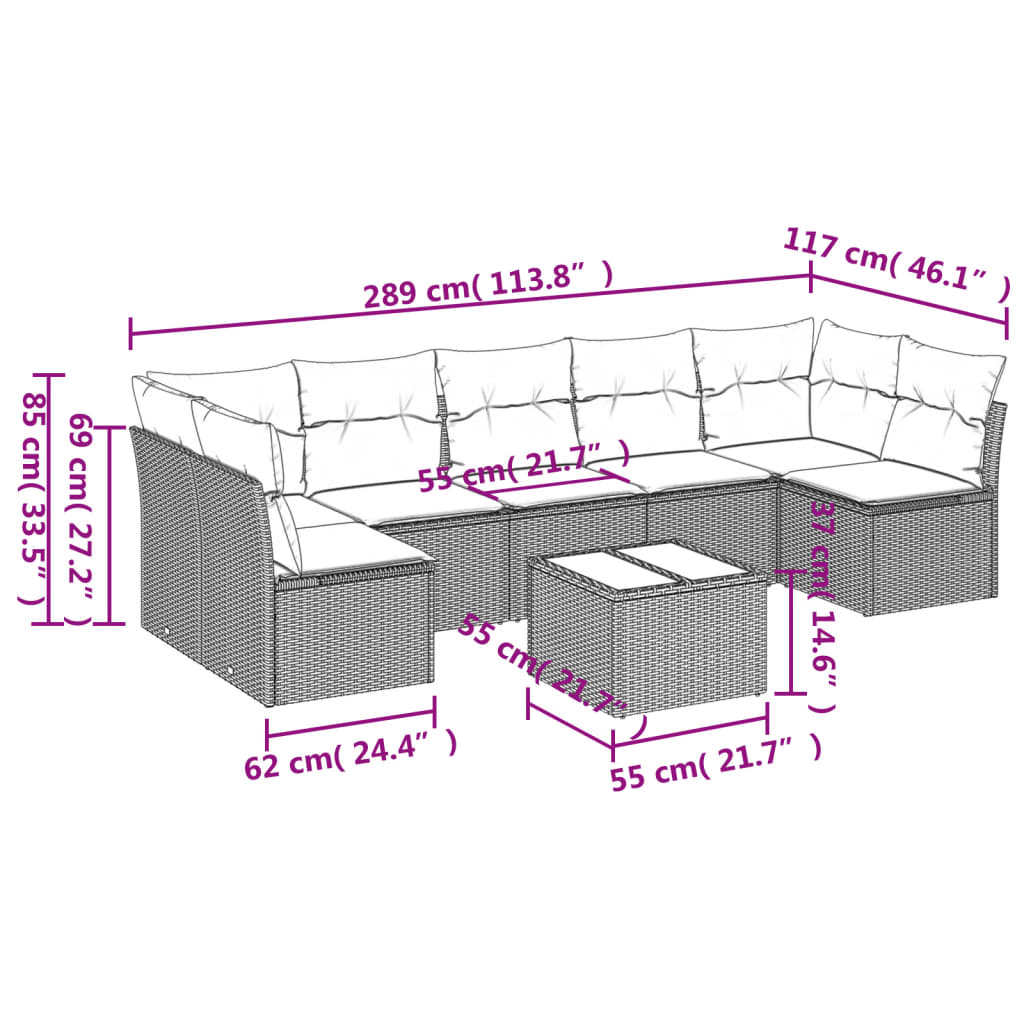 Garden sofas game with beige cushions 8 pcs ratán pe