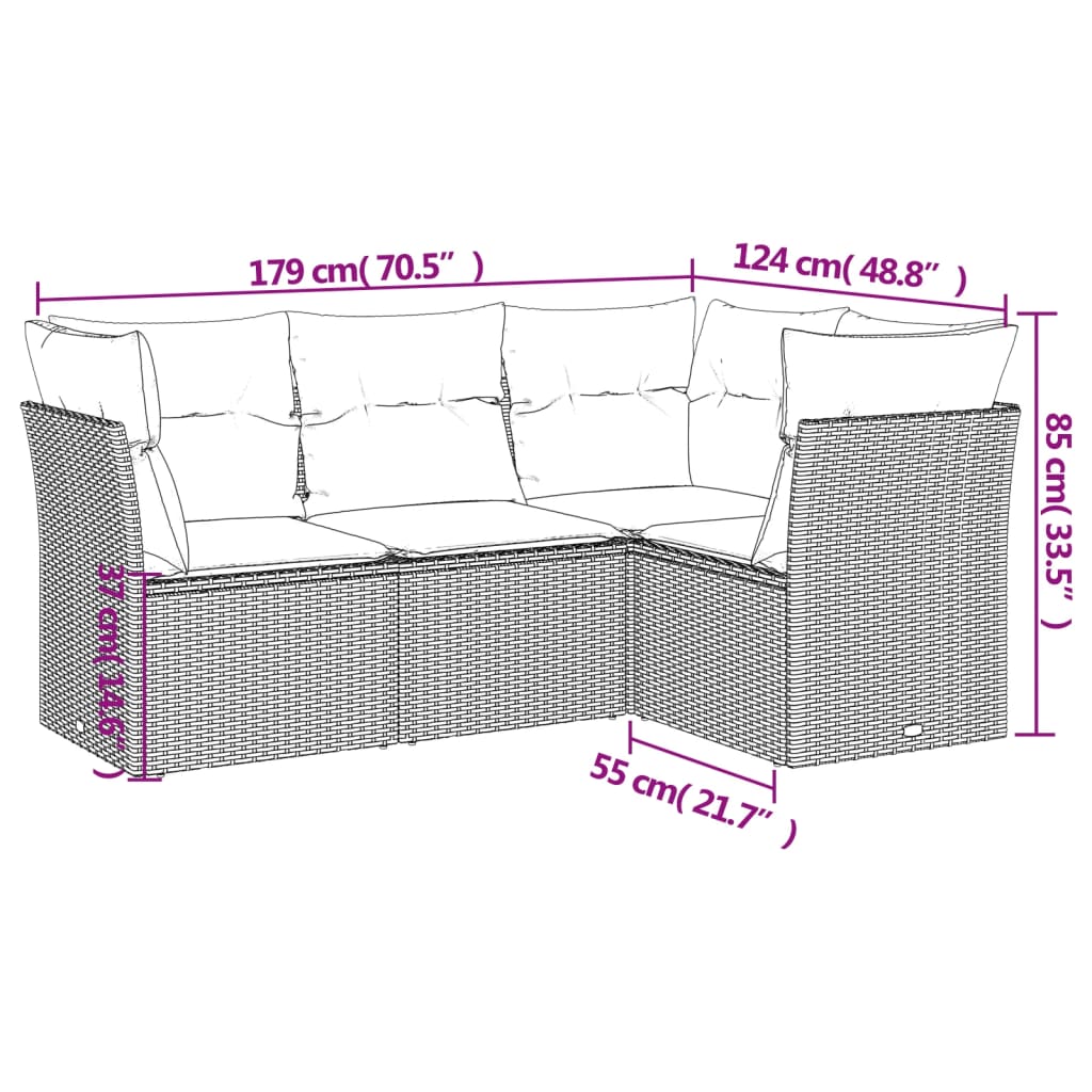 Set de sofás de jardín 4 pzas y cojines ratán sintético marrón - Vetonek